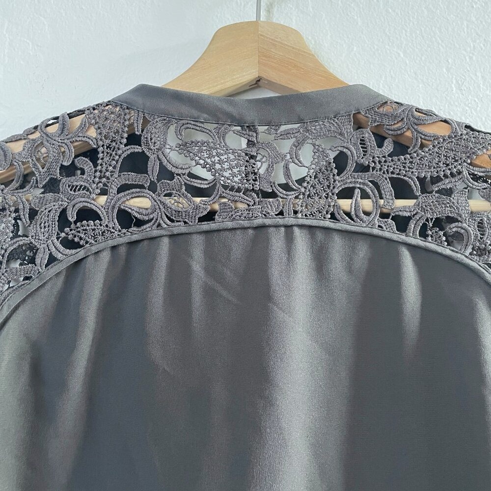 NWT Dorothee Schumacher Silk Button Up Collarless Lace Cut Out Blouse Size 2 / S - Picture 6 of 15